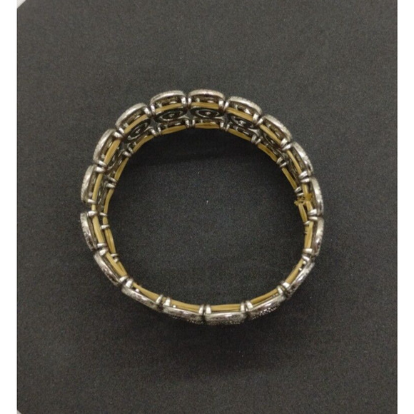 Silver Tone 3 Row Bracelet - Spirals - Stretchy - Picture 5 of 5